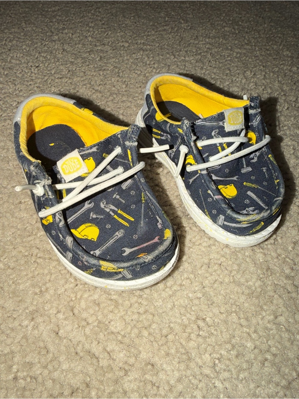 Hey Dude Navy Canvas Kids Slip-Ons with Yellow Accents
